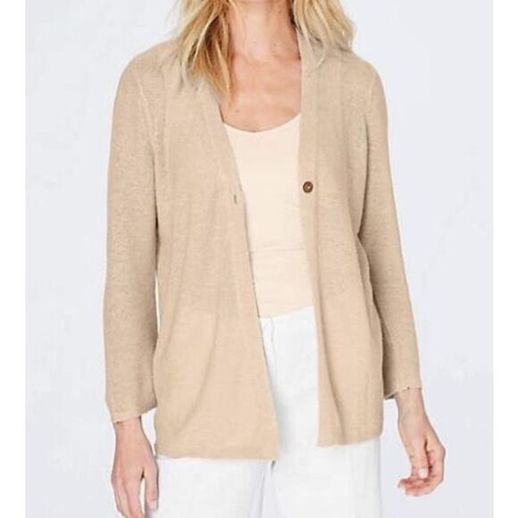 J. Jill Linen Blend Tan Beige Button Cardigan Size Large - Picture 1 of 8